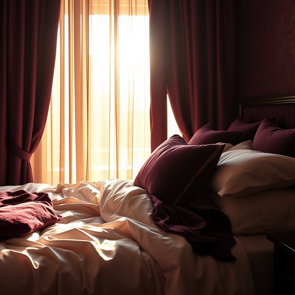 comfortable aubergine bed linen