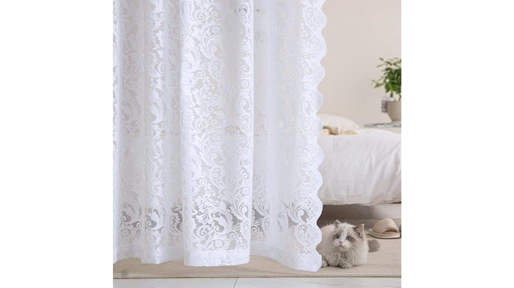 white floral lace curtains