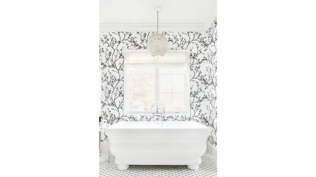 crystal chandelier above bathtub