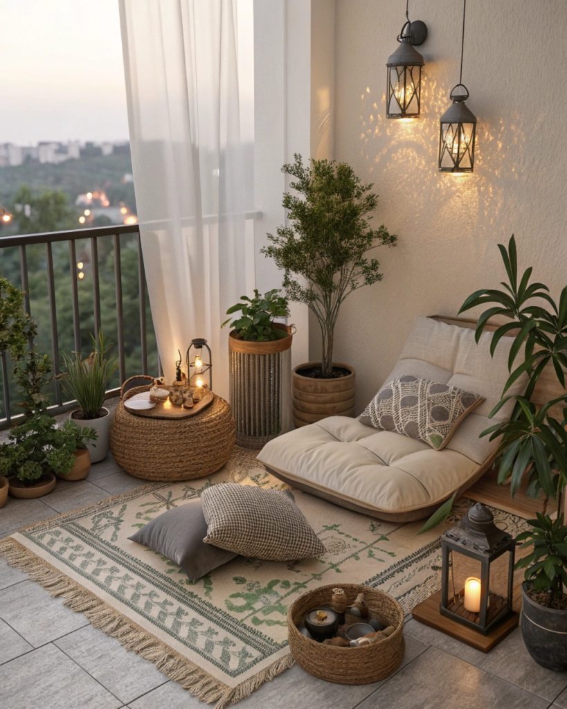 Espace méditation boho avec balcon