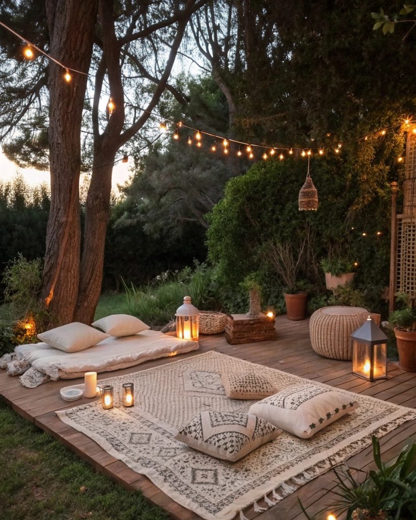 Espace méditation extérieur boho