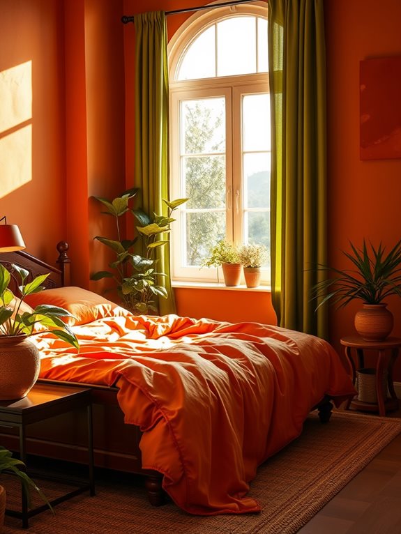 green and terracotta tones