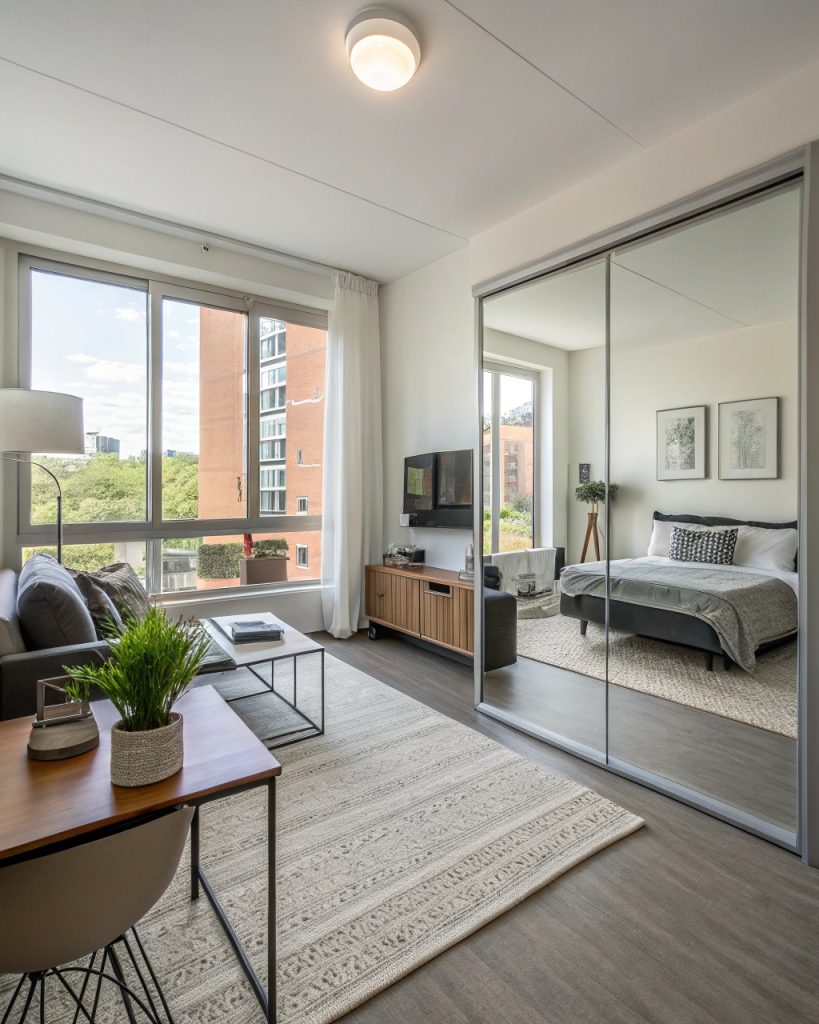 Appartement étudiant avec miroirs agrandissants