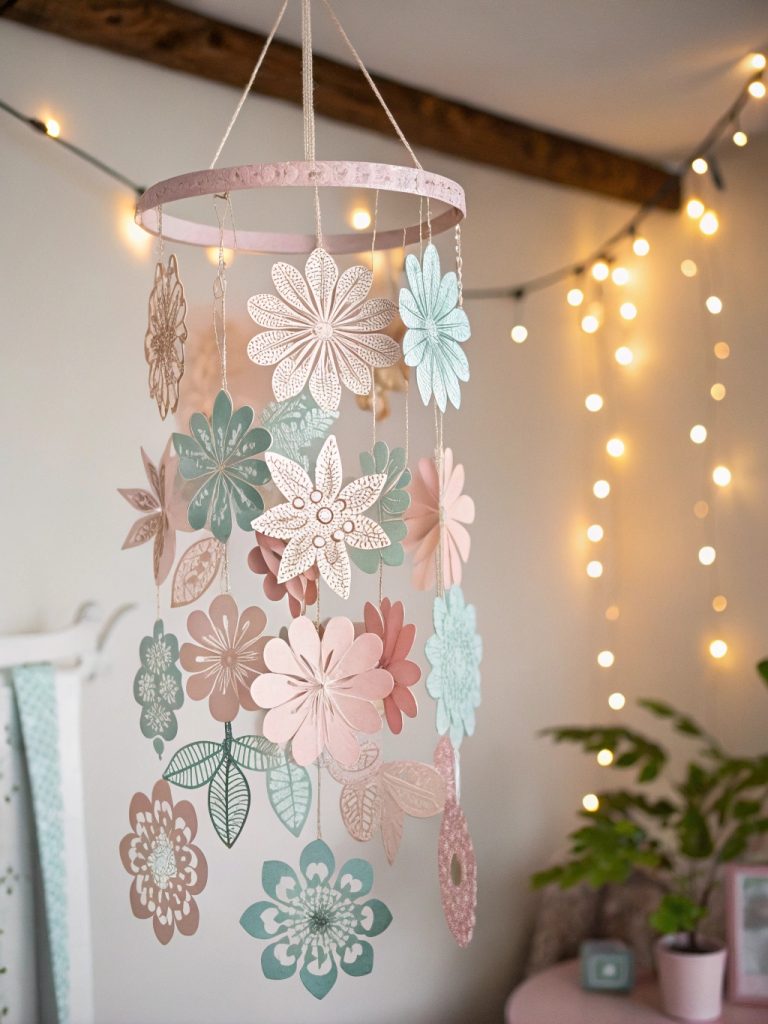 Mobiles en papier avec motifs floraux pour une déco printanière légère