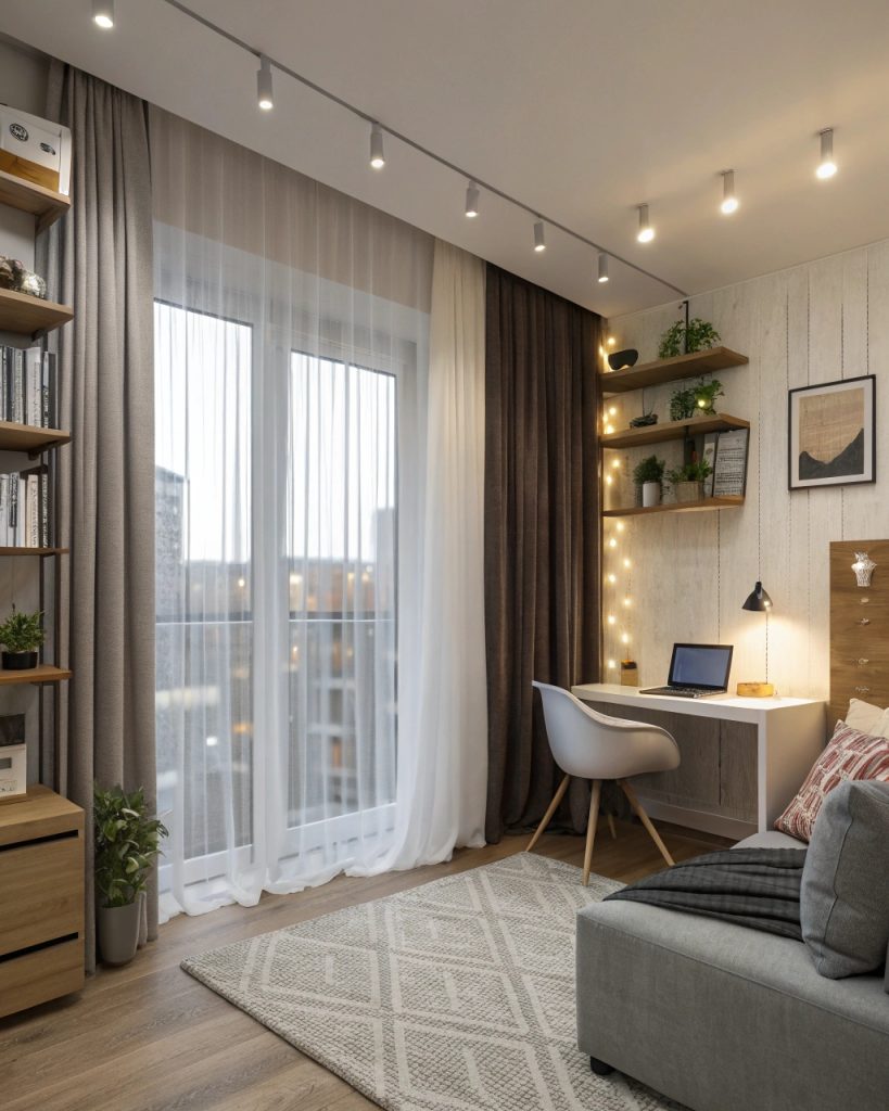 Appartement étudiant avec rideaux élégants