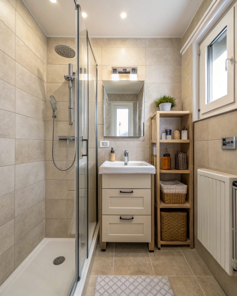 Lavabo compact dans une salle de bain de 4m², design minimaliste.