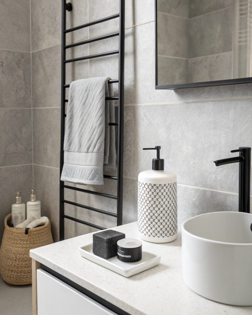 Salle de bains avec accessoires fonctionnels et design