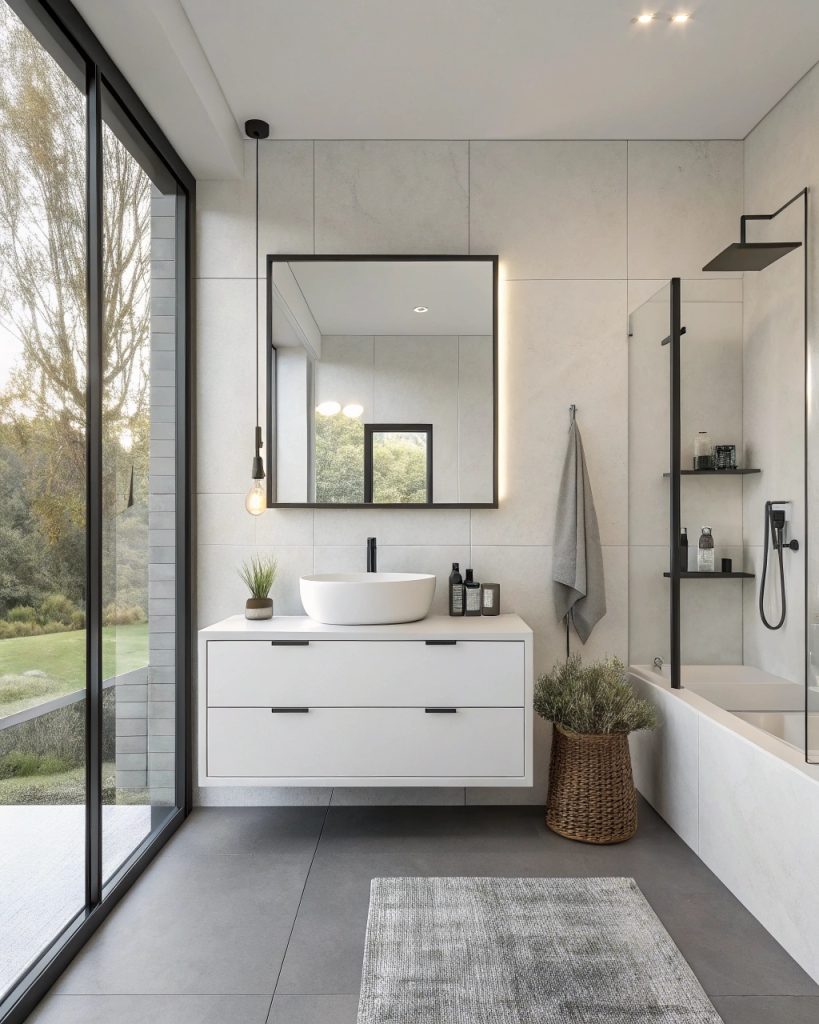 Salle de bains avec meuble vasque mural épuré