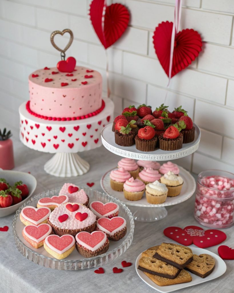 Table de desserts romantique pour la Saint-Valentin