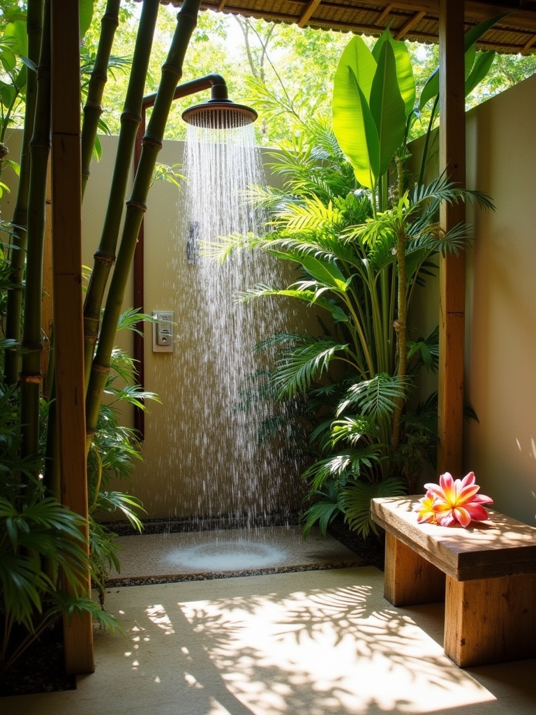 salle de bain balinaise avec douche extérieure