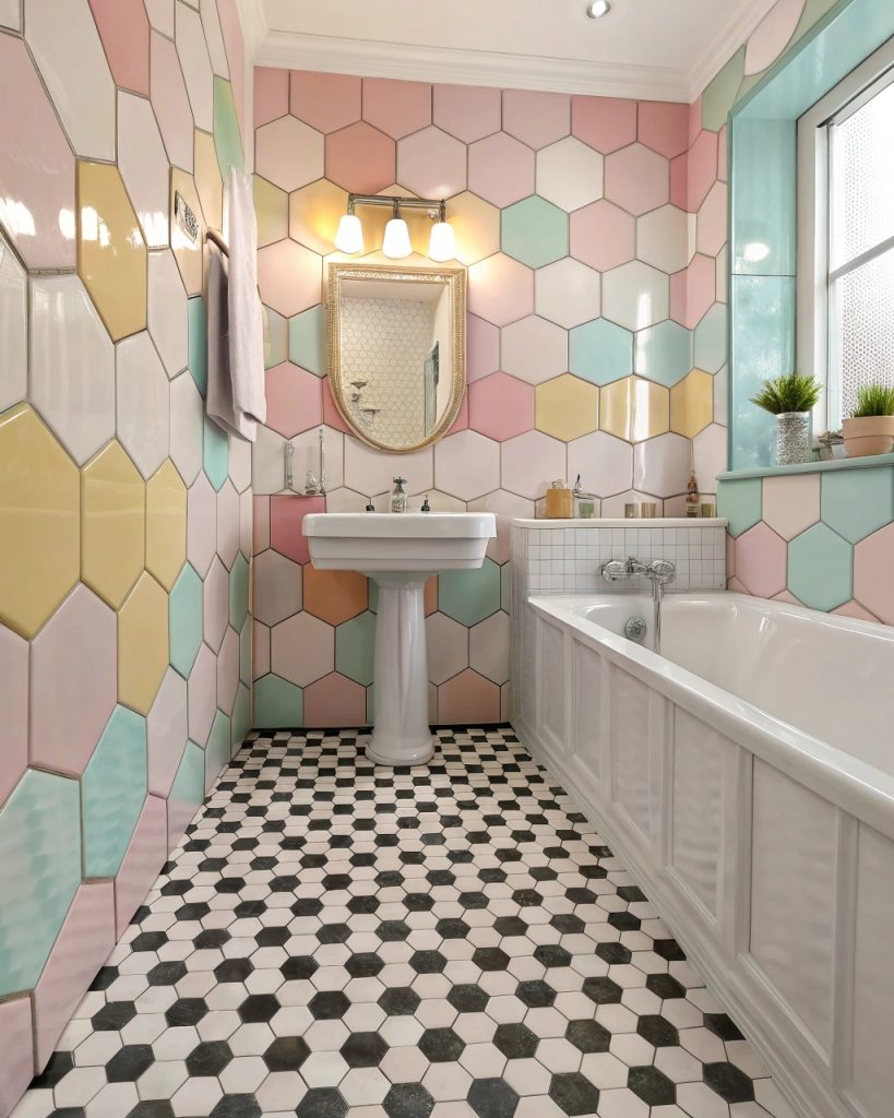 Carrelage hexagonal vintage en pastel