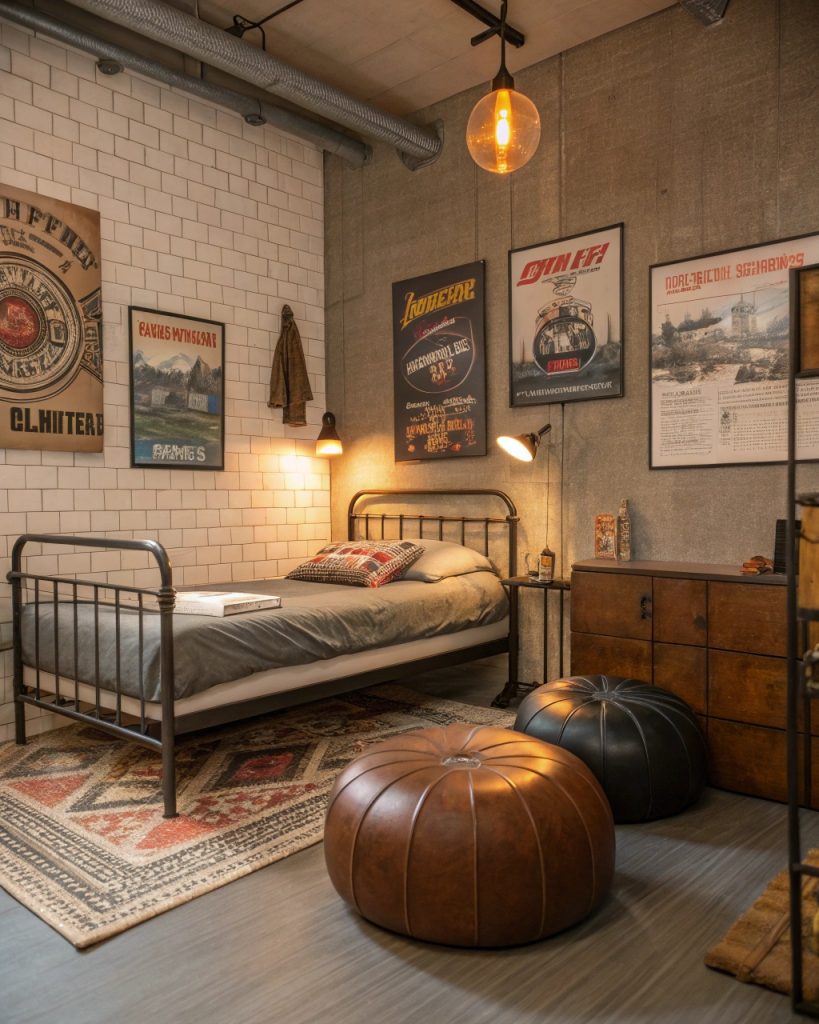 Chambre enfant vintage avec accents industriels
