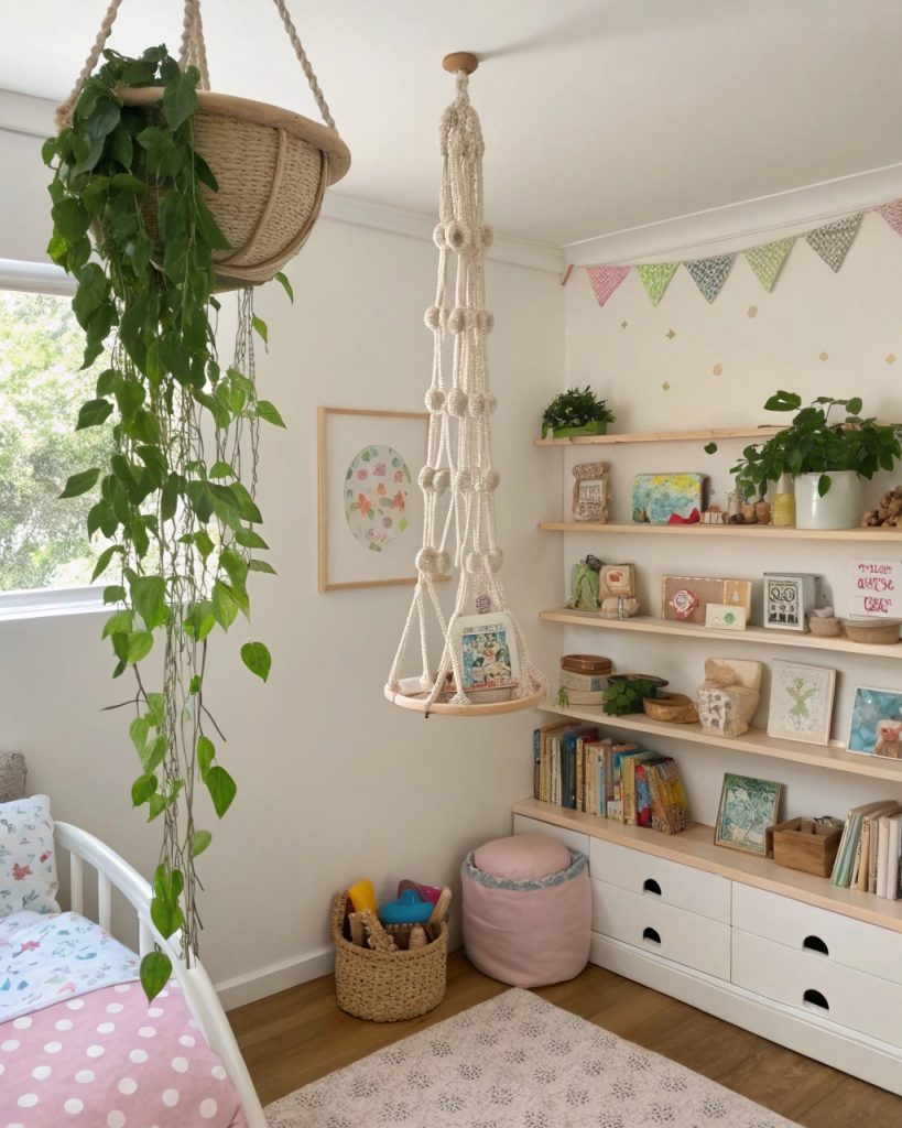 Chambre enfant vintage avec plantes