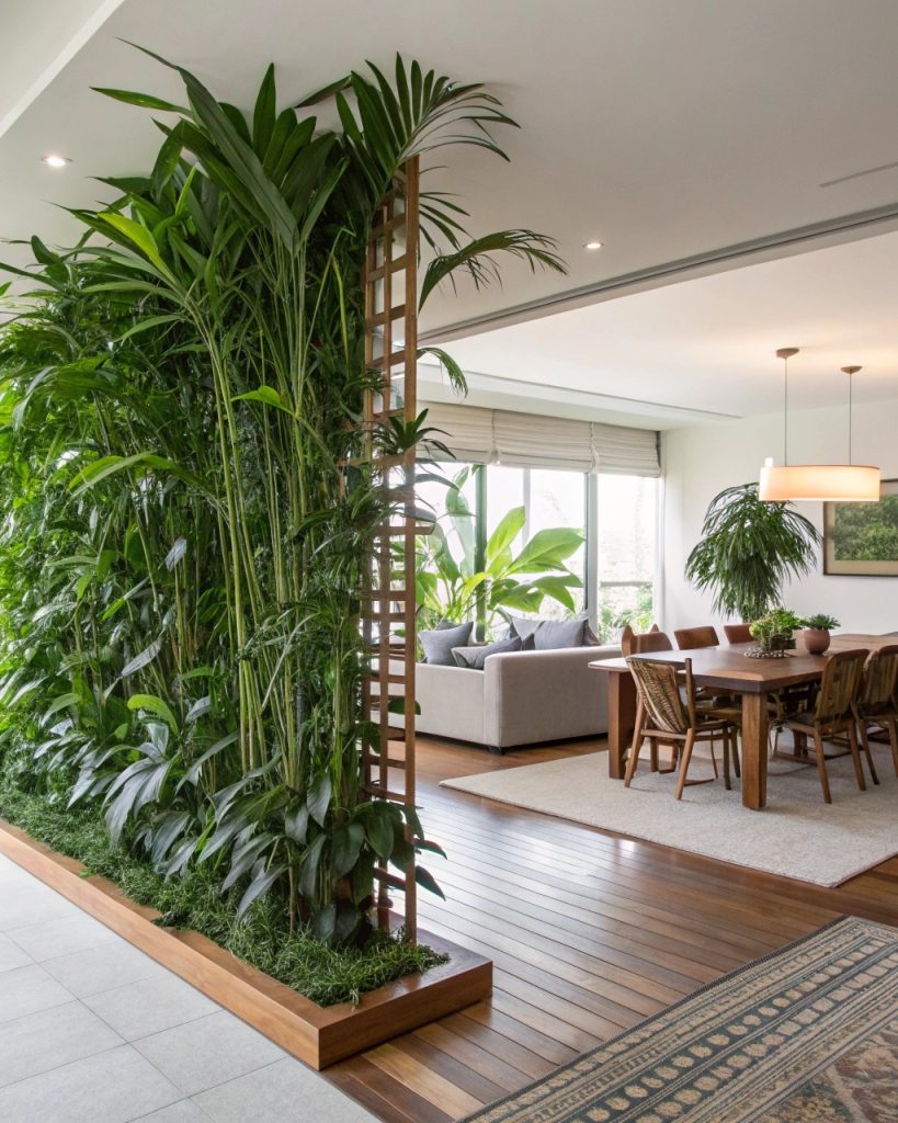 Cloison végétale avec plantes d'intérieur