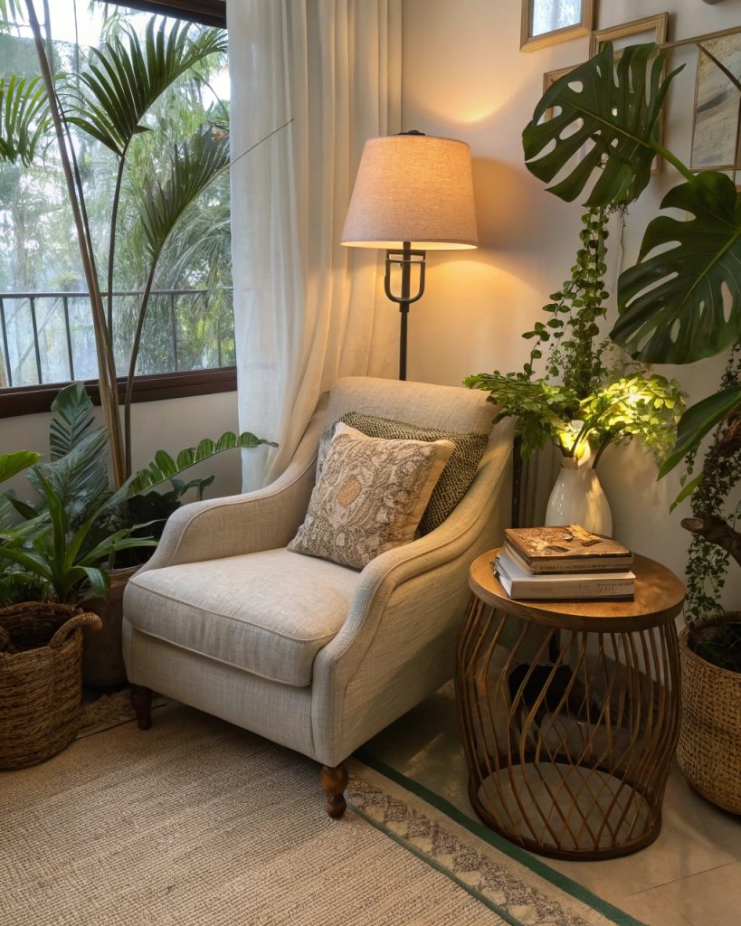 Coin lecture zen dans un salon Feng Shui