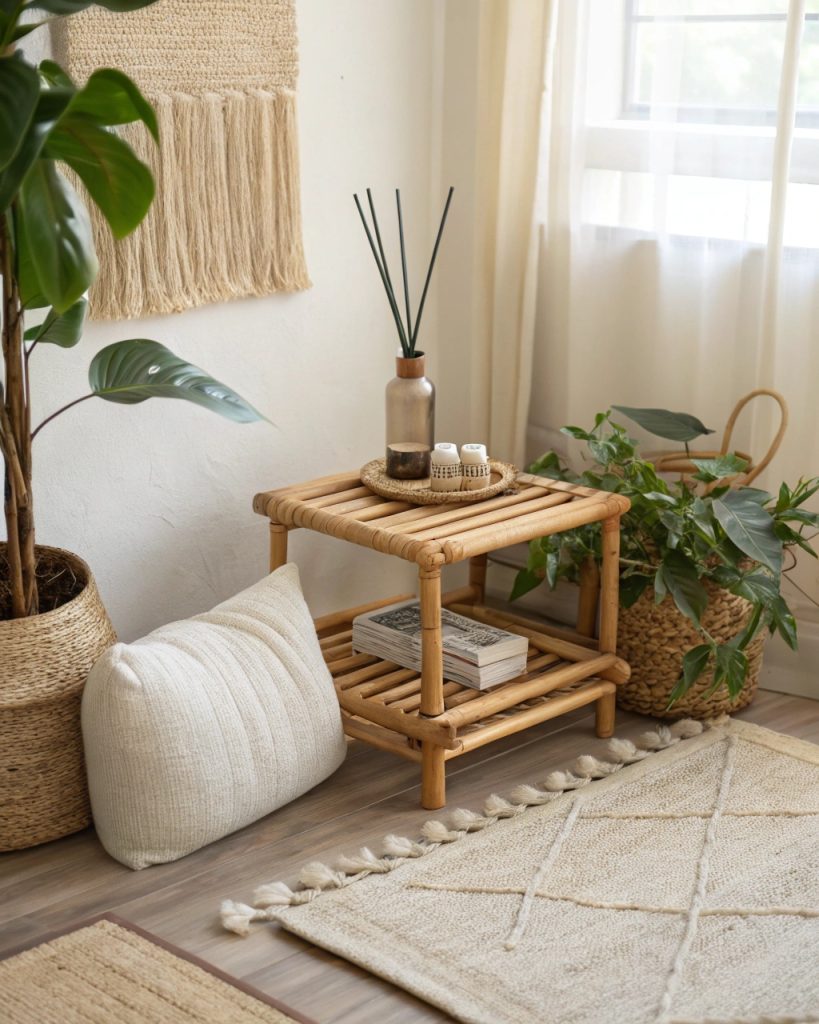 Coin méditation avec diffuseur et plantes