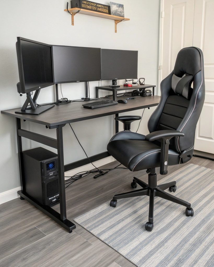 Configuration de jeu ergonomique avec chaise et bureau
