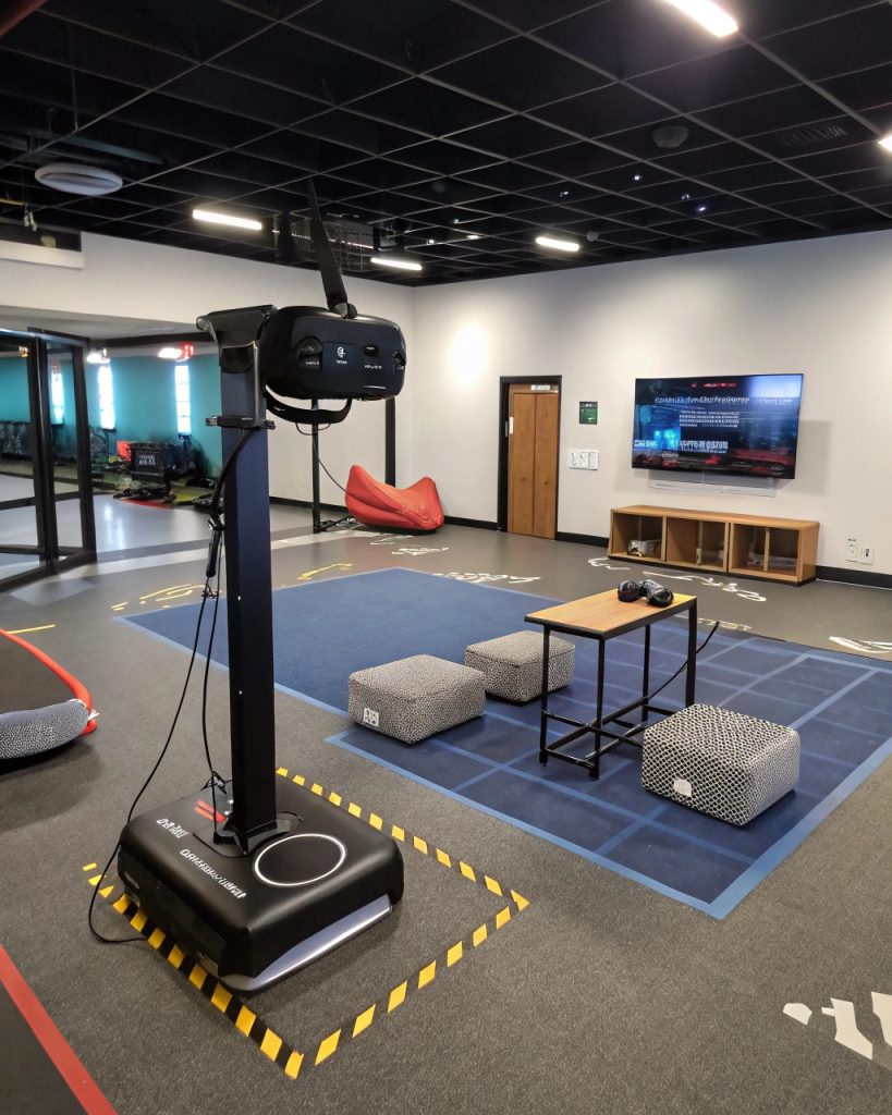 Espace dédié à la réalité virtuelle dans une salle de jeux