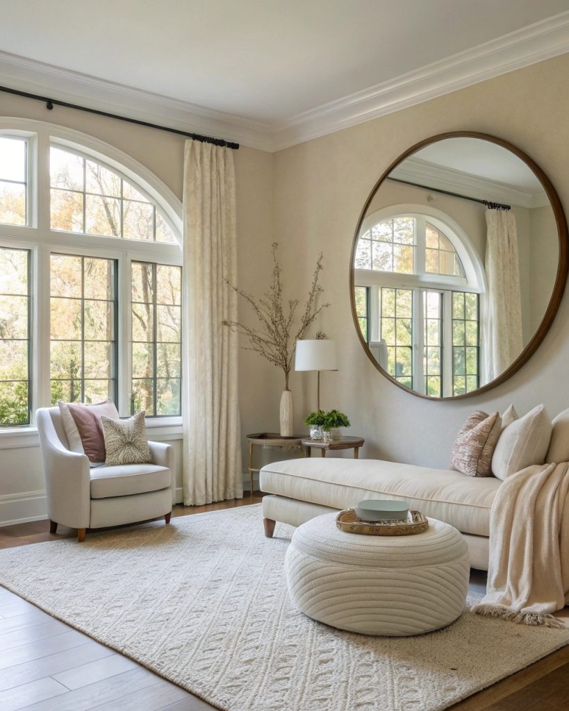 Miroir dans un salon Feng Shui pour agrandir l'espace