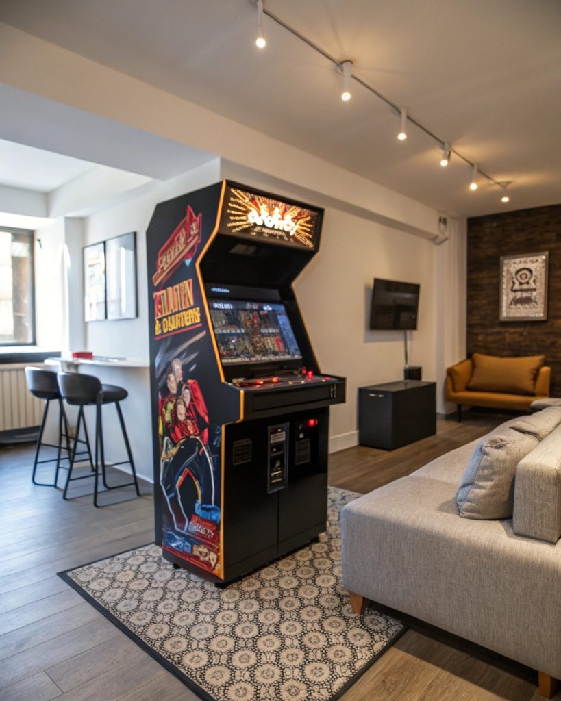 Salle de jeux avec borne d'arcade classique