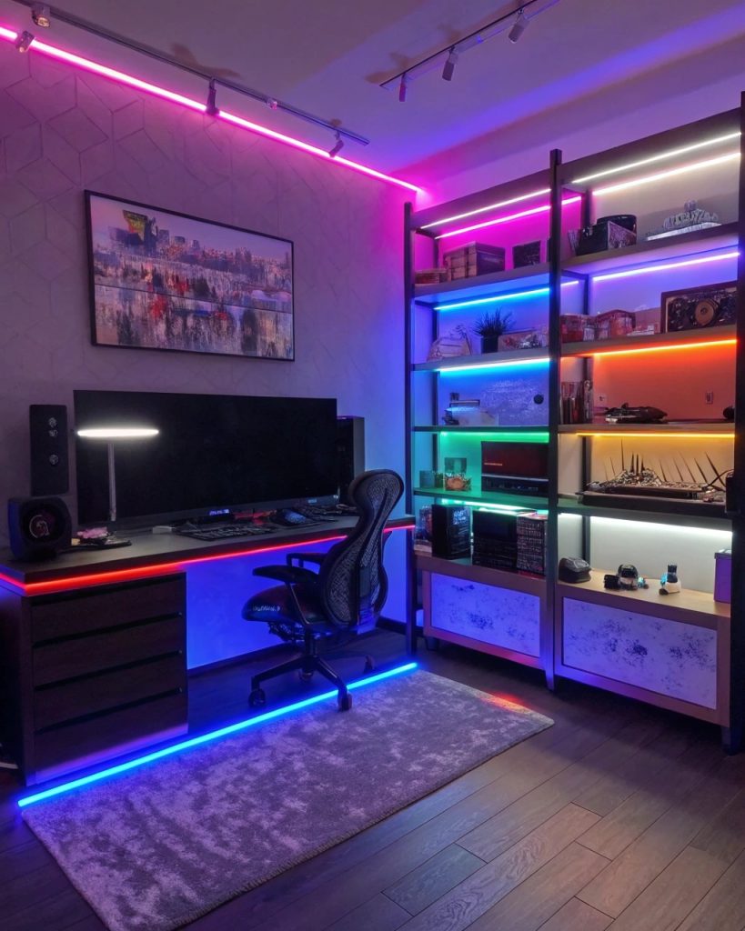 Salle de jeux moderne avec éclairage LED vibrant