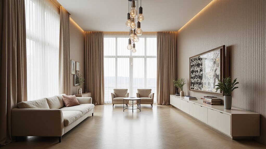 décoration de salon long et étroit