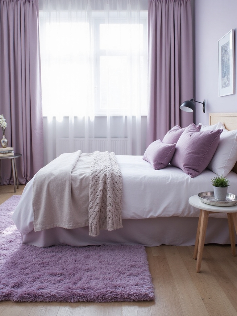 coussins et tapis violets pastel