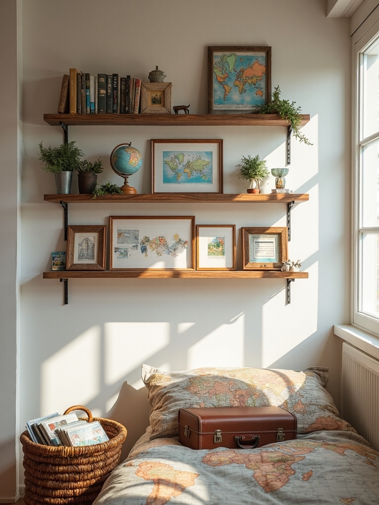 installation d'étagère pour souvenirs de voyage