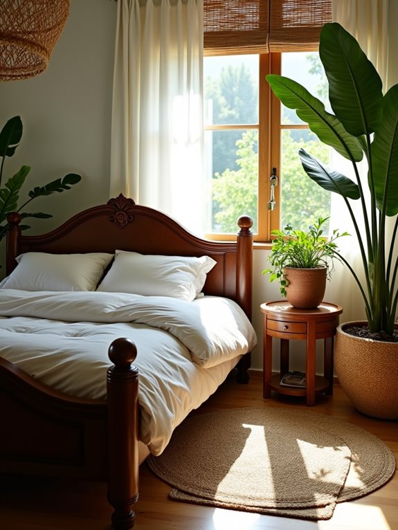 meubles en bois et plantes tropicales