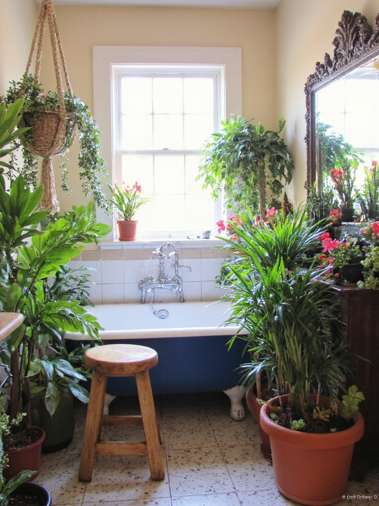 décor de salle de bain avec des plantes colorées