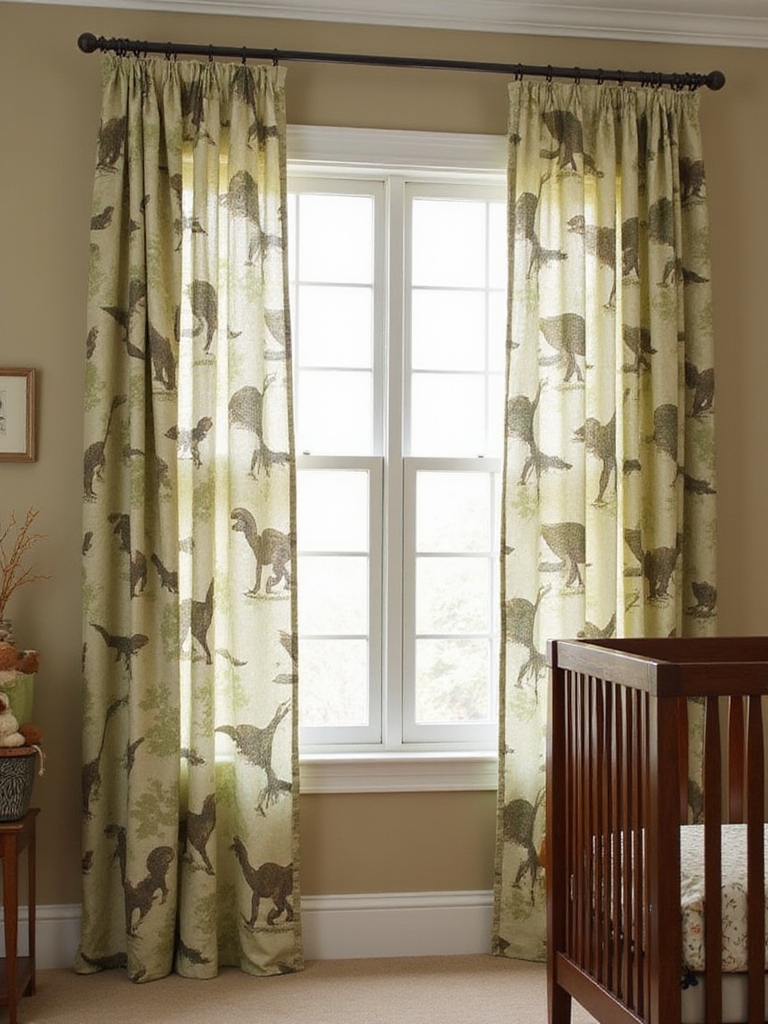 rideaux à motifs de dinosaures