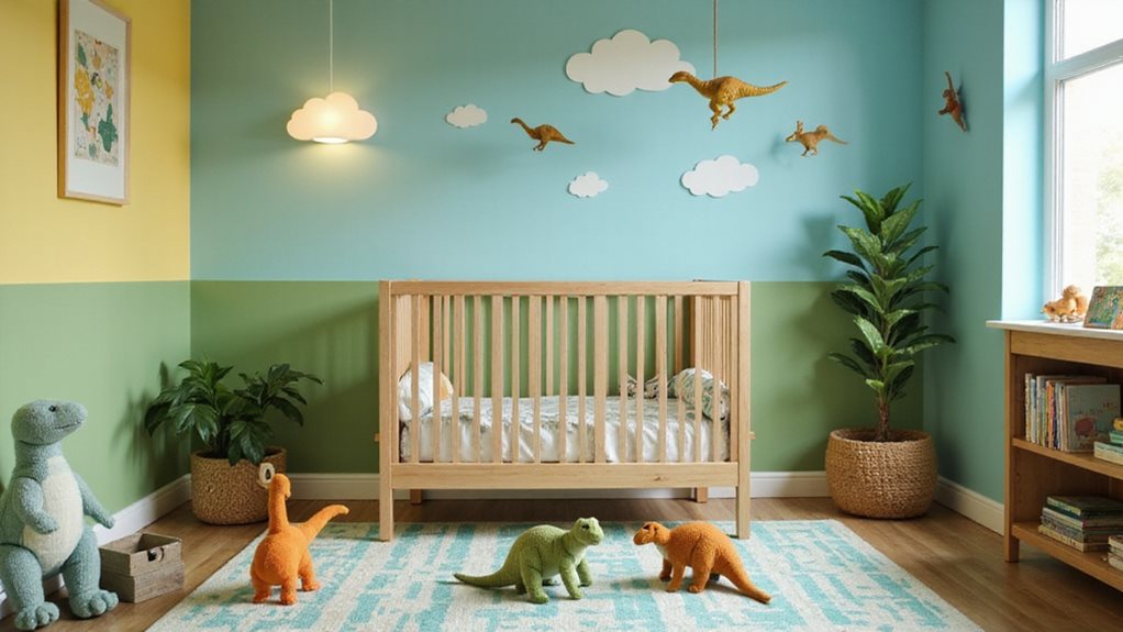 idées de chambre de bébé sur le thème des dinosaures