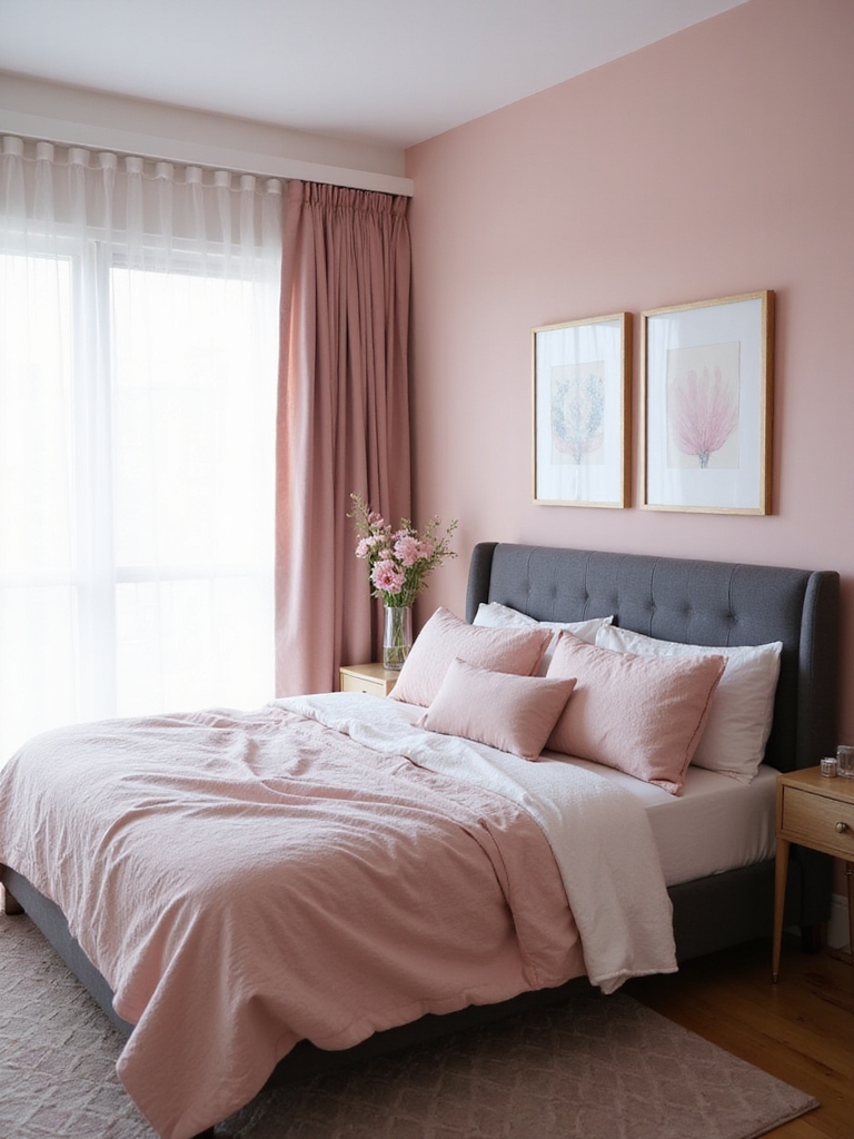 rose pâle avec des accents de charbon de bois