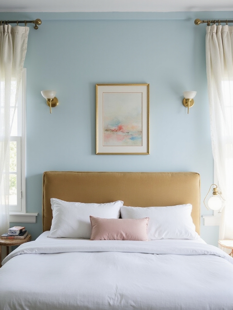 bleu pastel avec des accents dorés
