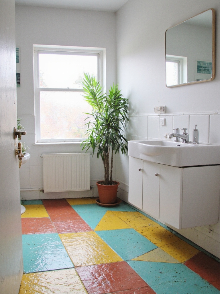 sol de salle de bain vibrant et ludique