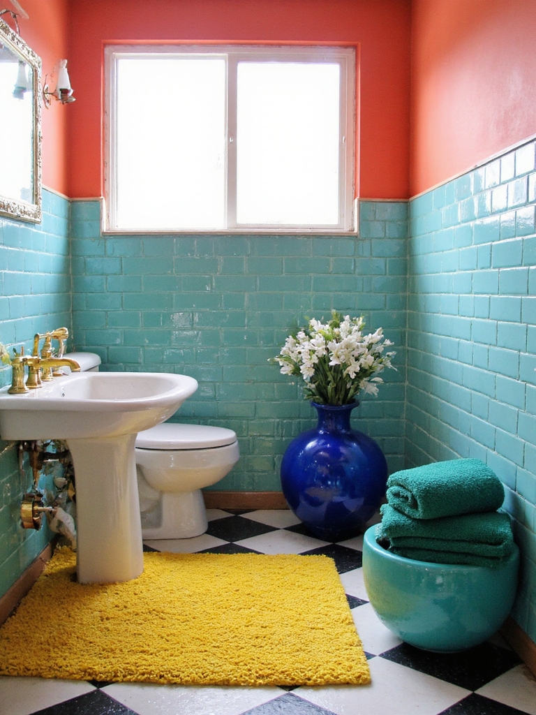 décor de salle de bain texturé et vivant