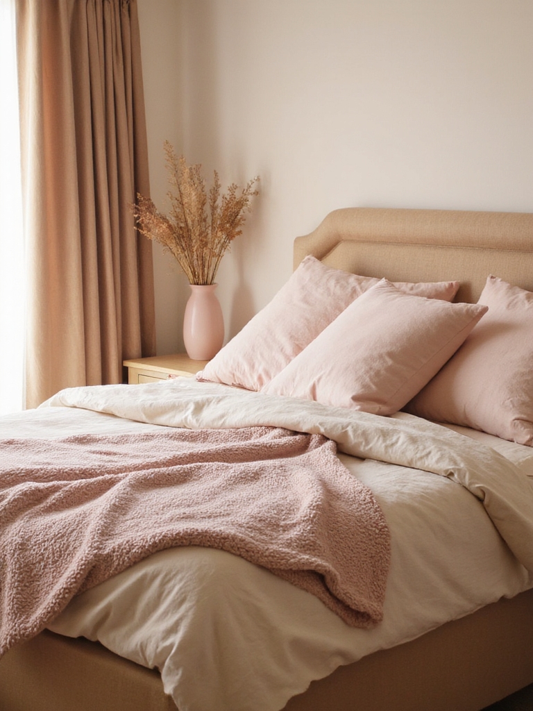 nuances chaleureuses de blush et accents camel