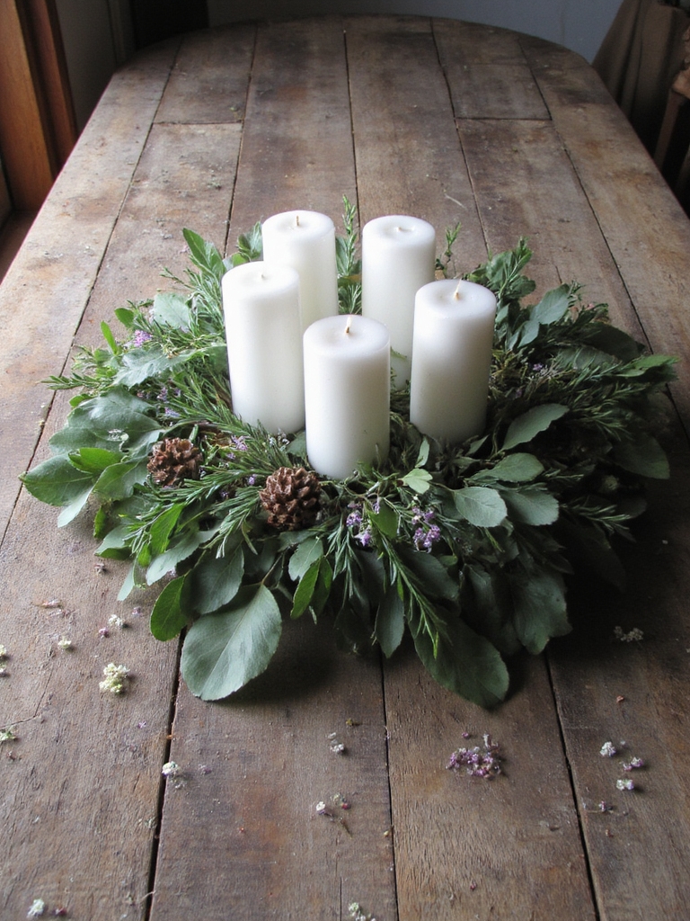 décoration de bougie avec verdure