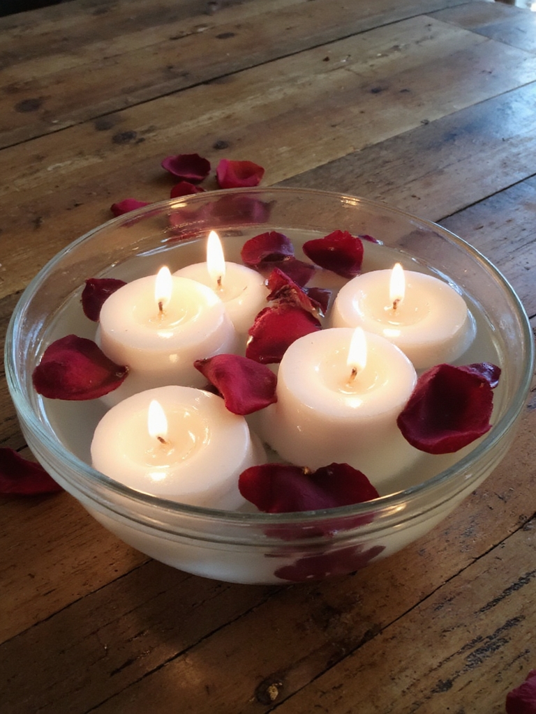 bougies flottantes dans des bols