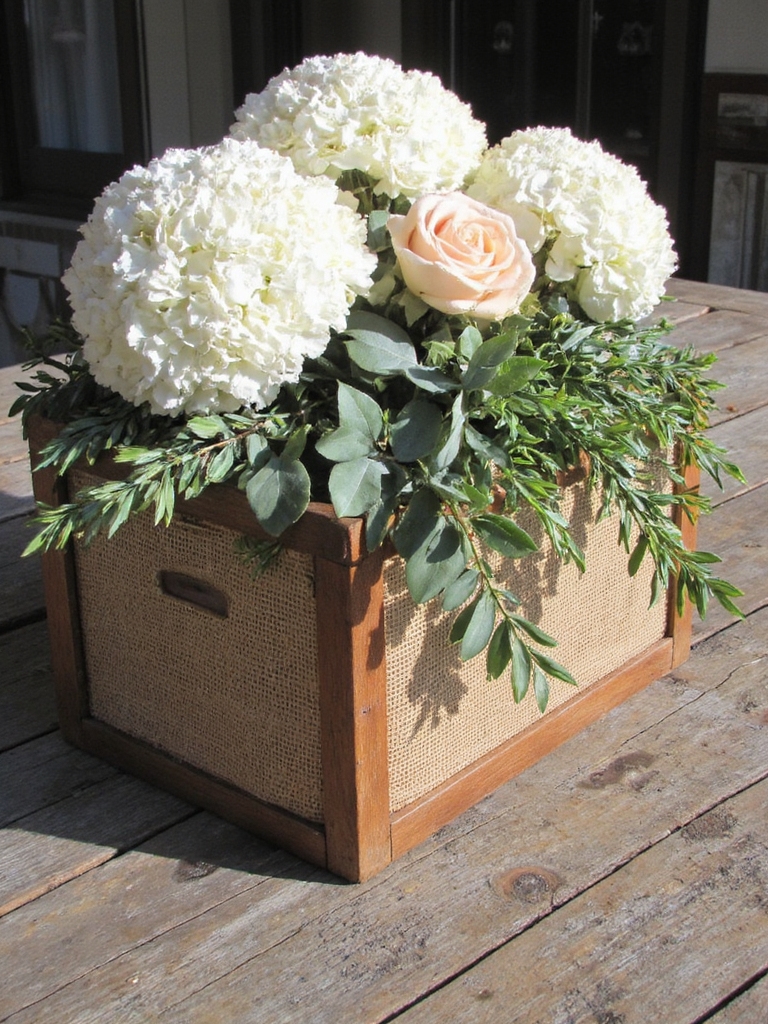 centres de table floraux enveloppés de jute