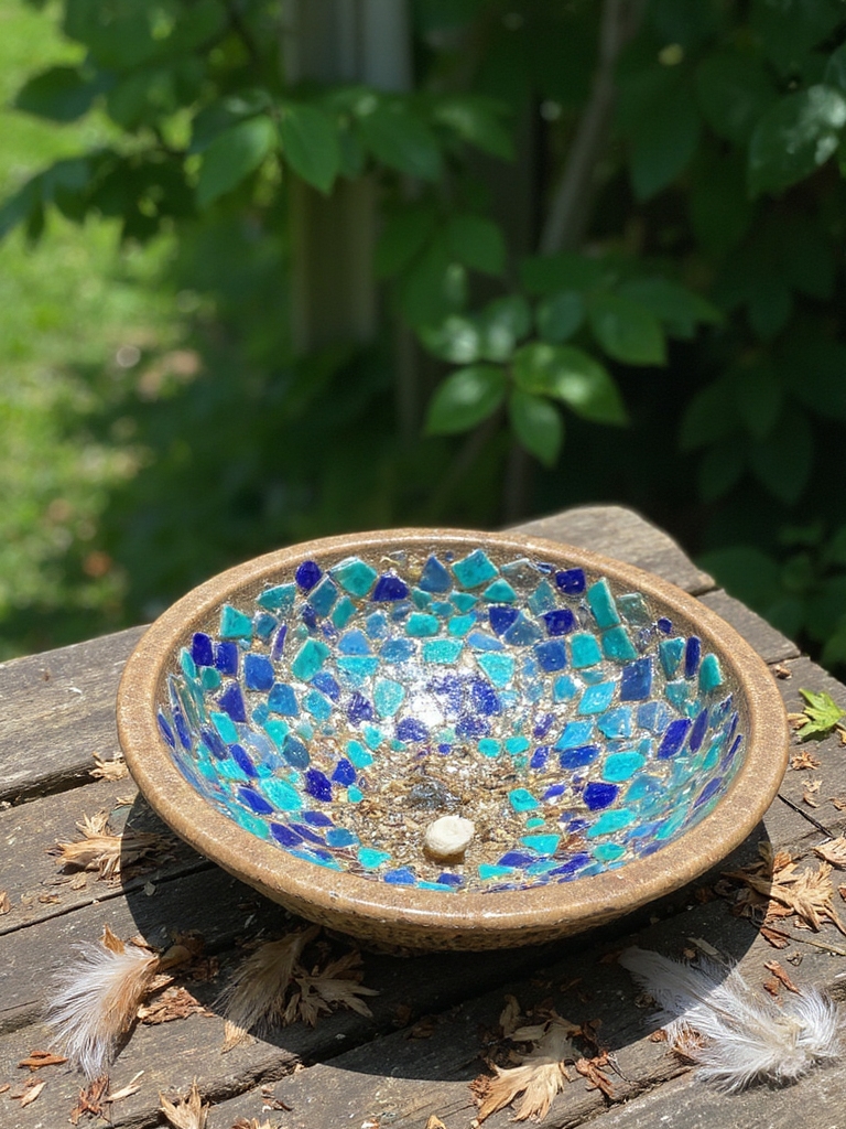 projet de bain d'oiseaux inspiré par la mosaïque