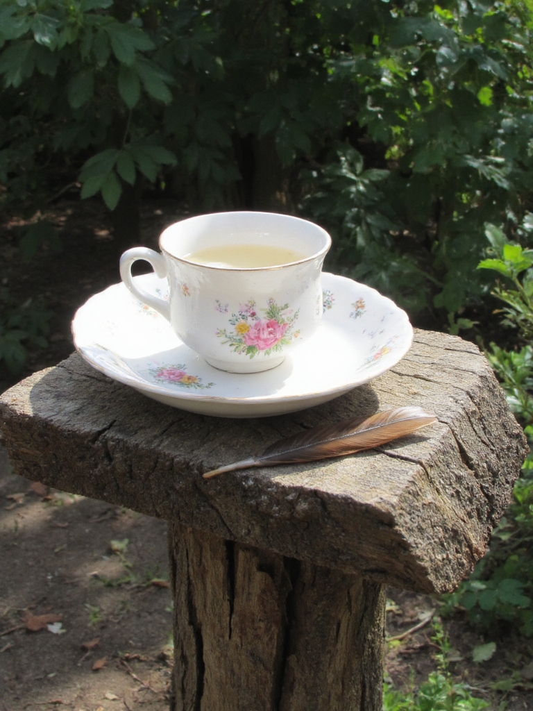 bain d'oiseau en tasse de thé recyclée