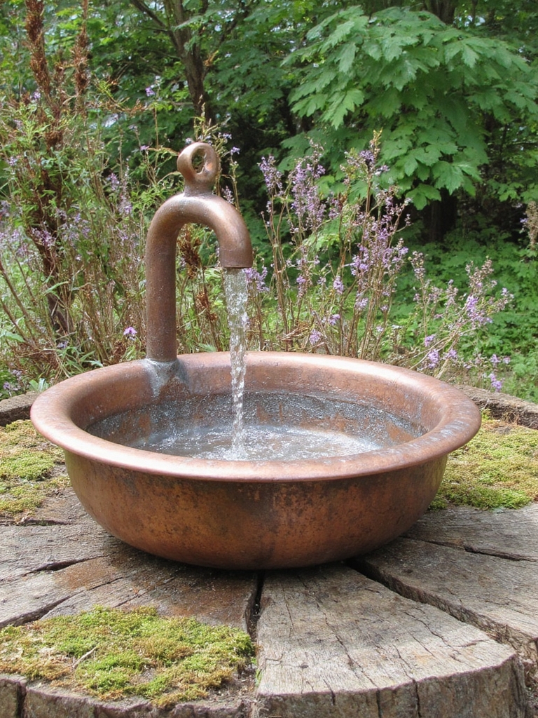 création rustique élégante de bain d'oiseaux