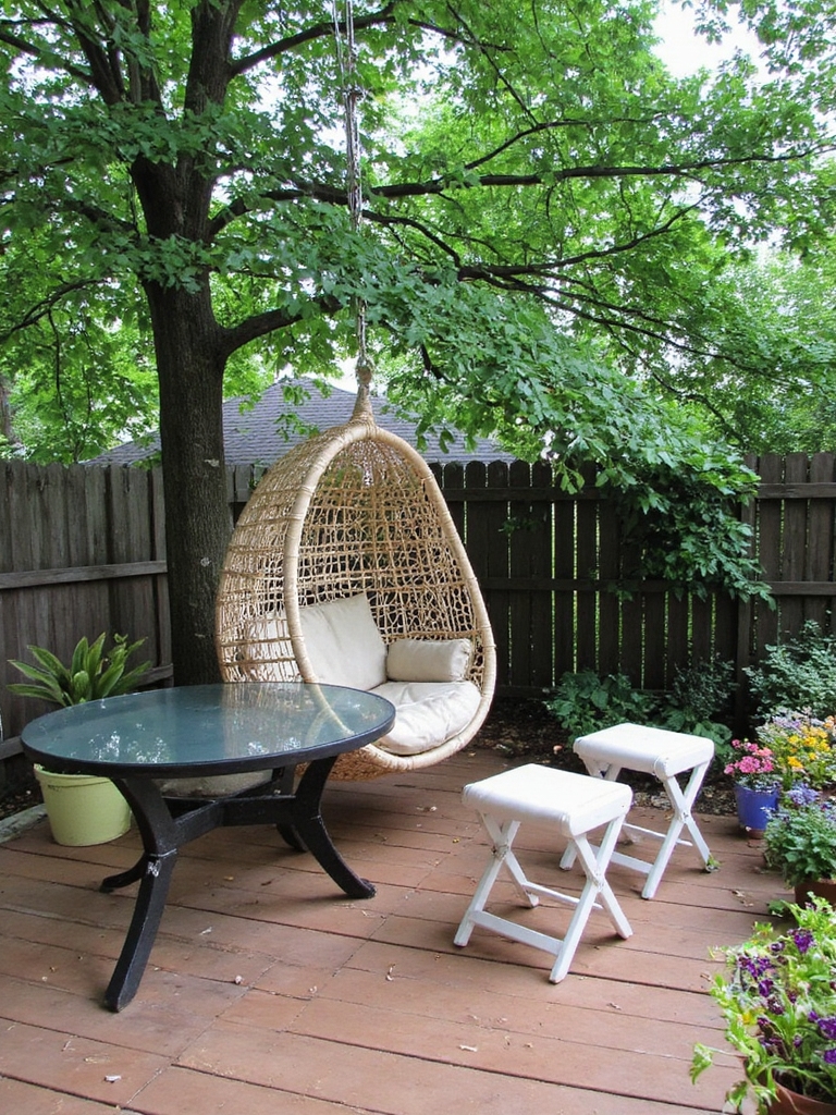 des chaises suspendues maximisent l'espace extérieur