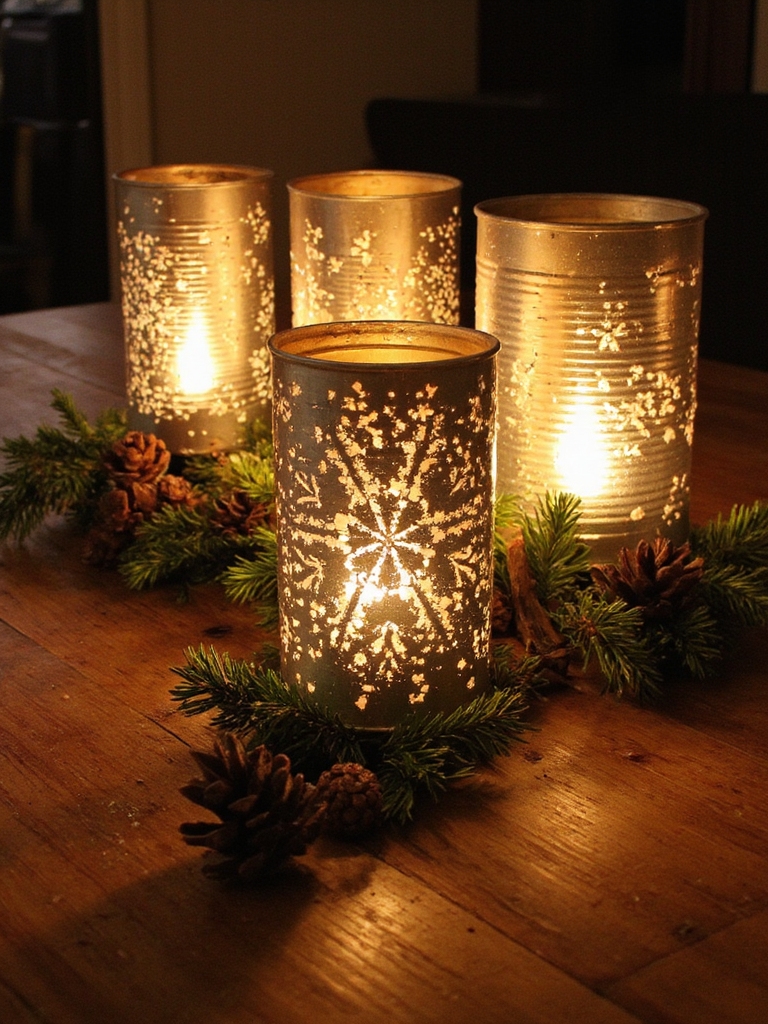 lanternes festives faites à partir de boîtes de conserve