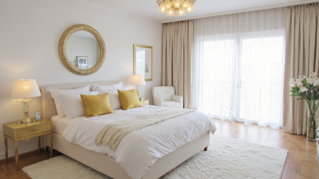 inspiration pour une chambre dorée et blanche