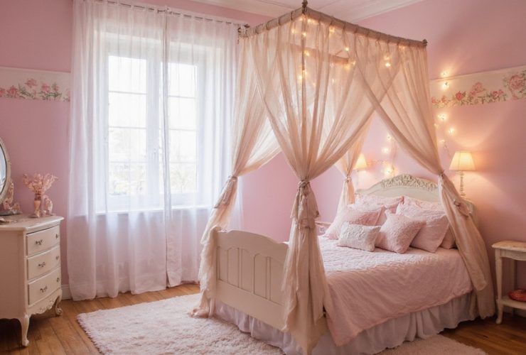 idées de chambre d'enfant rose poudré