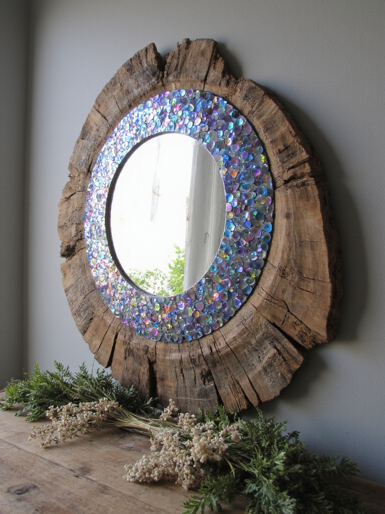 miroir en mosaïque de CD recyclés