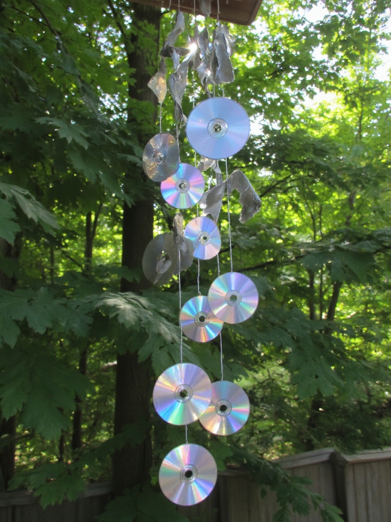 décorations de jardin en CD recyclés