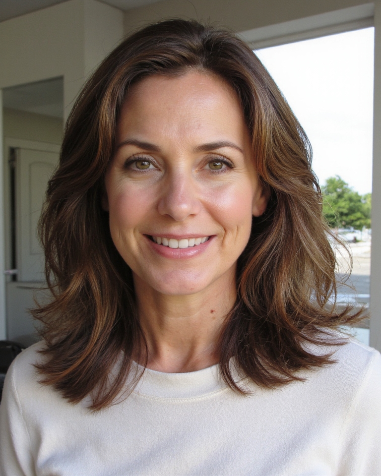 coiffure volumineuse en couches soufflées